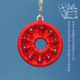 Red Beaded and Holey Dorset Button Stitch Marker