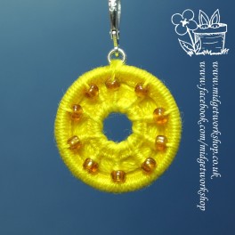 Yellow Beaded and Holey Dorset Button Stitch Marker
